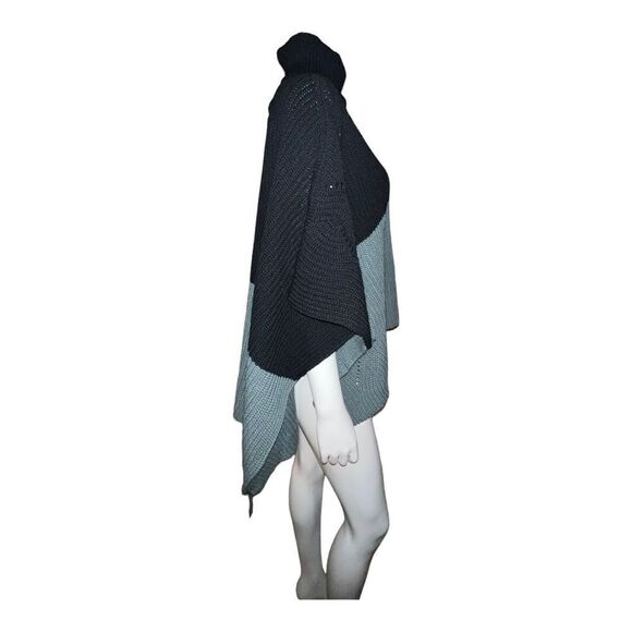 Save the Ocean Sustainable Color Block Pullover Turtleneck Poncho Black Gray NWT - Picture 4 of 8